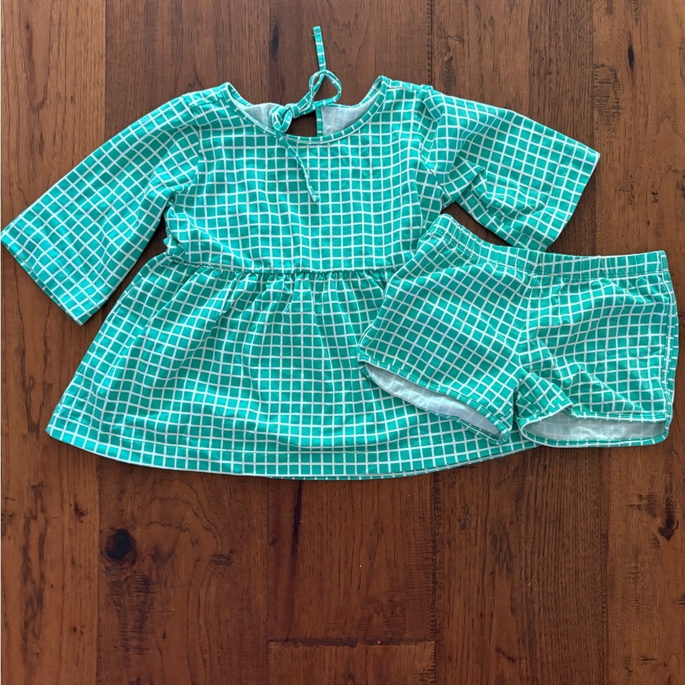 Alice & Ames size 7 Green Checkered Baby Dress and Shorts Set